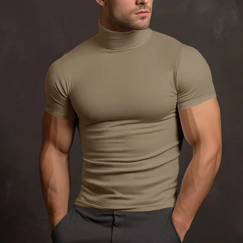 Men'S Wear 2025 Summer Solid Color Casual Short Sleeve Fashion Base Shirt Men'S Tight High Collar T-Shirt - Image 5