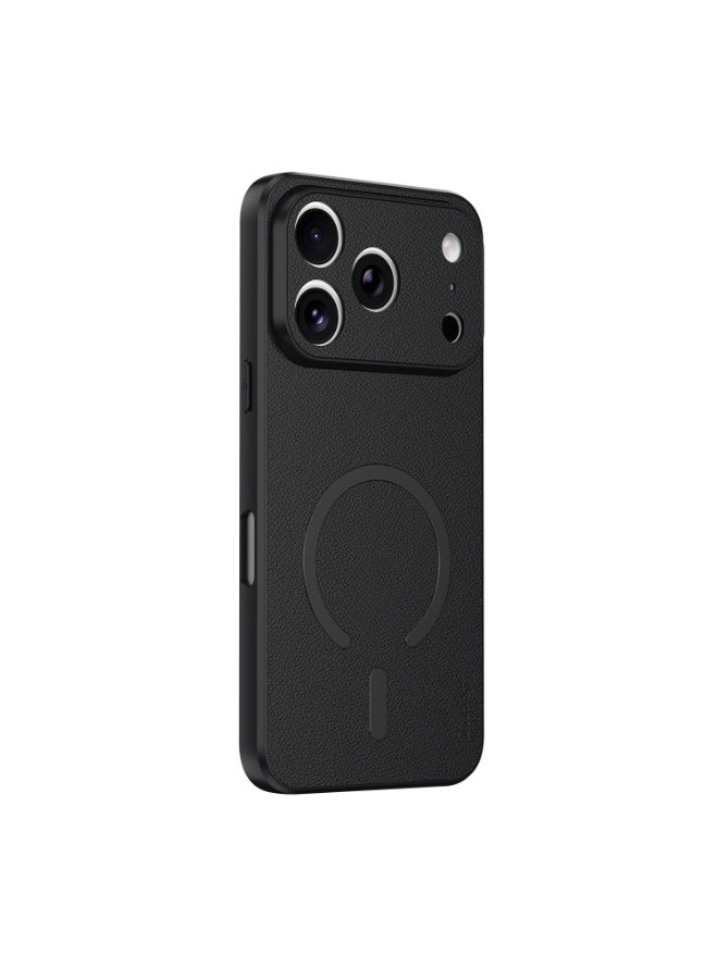 iPhone 17 Pro Max Case, Black Goatskin Leather, MagSafe Compatible, Shockproof Protective  Cover - Image 1