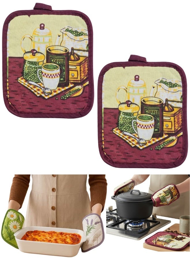 2-Piece Fabric Kitchen Pot Holders Heat Resistant for Hot Pots & Dishes – Cloth Oven Mitt Pads for Safe Handling of Cookware, Baking Trays & Hot Plates – Soft Insulated Kitchen Hand Protectors for Cooking, Baking, Serving & Daily Kitchen Use 20X17Cm - Image 1