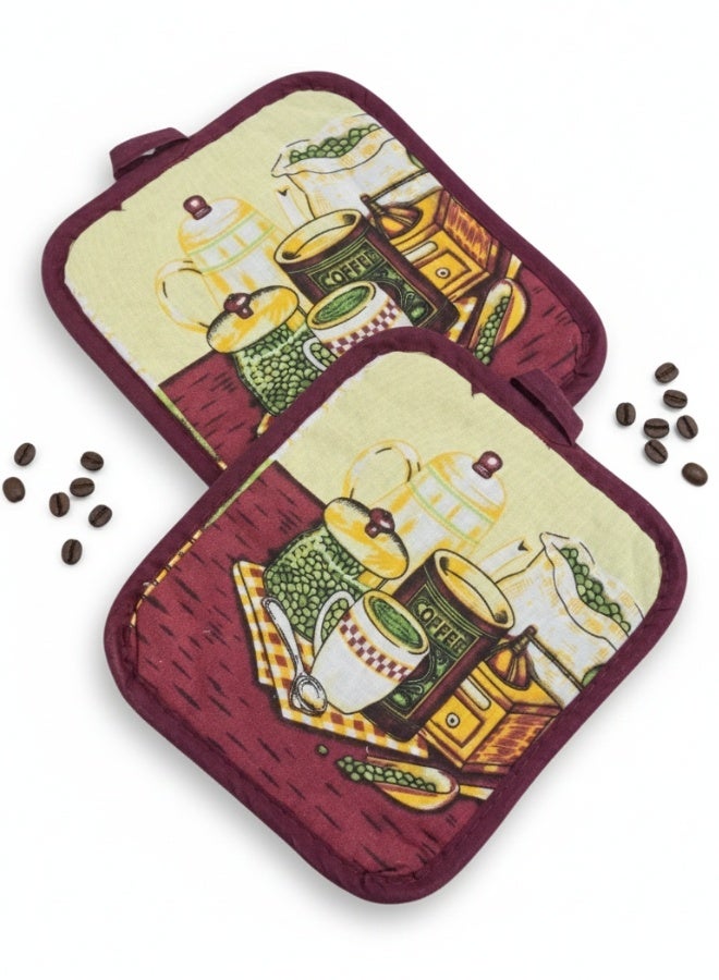 2-Piece Fabric Kitchen Pot Holders Heat Resistant for Hot Pots & Dishes – Cloth Oven Mitt Pads for Safe Handling of Cookware, Baking Trays & Hot Plates – Soft Insulated Kitchen Hand Protectors for Cooking, Baking, Serving & Daily Kitchen Use 20X17Cm - Image 2