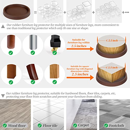 ARLX Furniture Coasters Caster Cups Furniture Leg Protectors 2.5 Inch 4pcs Brown Rubber Pads no Slip - for Hardwood Floors - Image 3