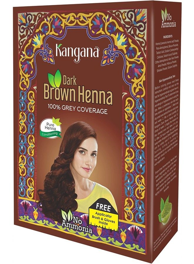 KANGANA Kangana Henna Powder for Hair Dye/Colour - Dark Brown Henna Powder for 100% Grey Coverage - 6 pouches inside- Total 60g (2.11 Oz) - Image 1