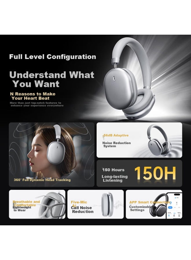 Ikf Nano Space Audio Editionhead-worn Active Noise Cancelling Bluetooth Headphones Gold Standard Certified Wired Wireless Earphone Microphone Aurora Silver - Image 1