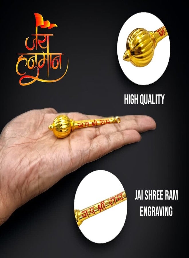 ريانز RIANZ® Lord Shree Hanuman Ji Gada مع Jai Shree Ram Engraving Idol لديكور المنزل والمكتب لغرفة Mandir Pooja، Bajrangbali Sankat Mochan God Idol للوحة قيادة السيارة (ذهبي - معدني) - Image 3