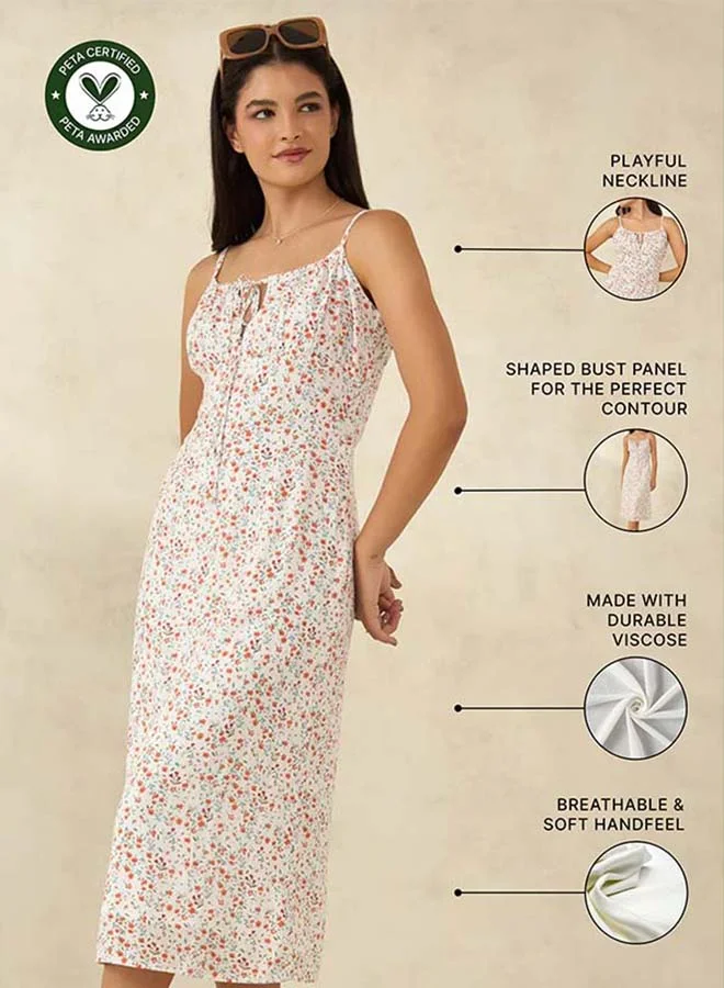 Virgio Virgio Women Viscose V-Neck Knee Length Floral Sleeveless Dress