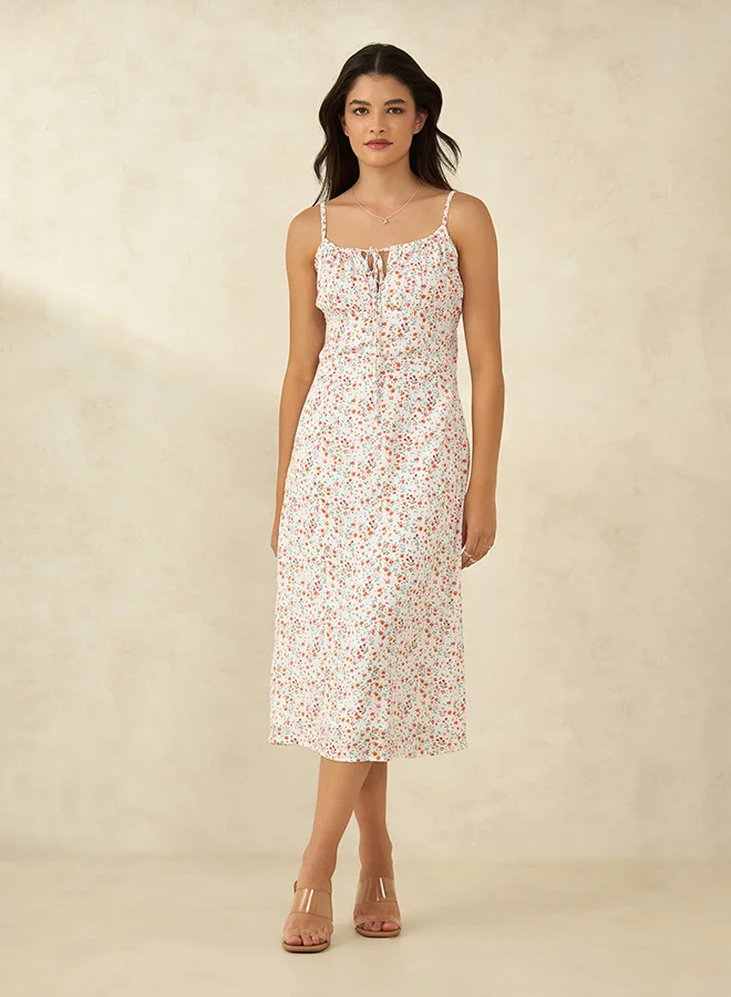 Virgio Virgio Women Viscose V-Neck Knee Length Floral Sleeveless Dress