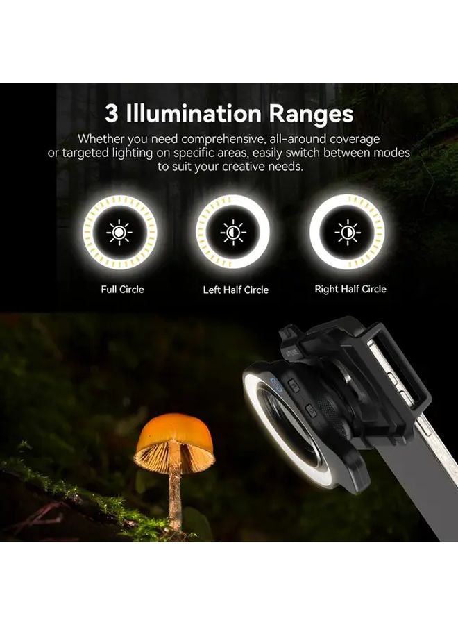 ضوء حلقة LED محمول أسود قابل لإعادة الشحن قابل للتعديل على ثلاثة مستويات للتصوير بالهاتف - Image 2