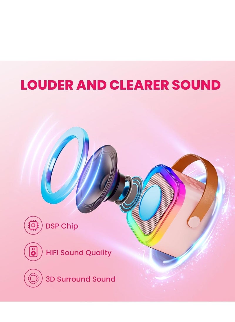 ELTRAZONE "Mini Karaoke Machine for Kids & Adults – Portable Bluetooth Speaker with 2 Wireless Microphones, MP3 Music Player, Ideal Gift for Girls 3-12 Years Old, Birthday & Family Party (Pink, 2 Mics)" - Image 4