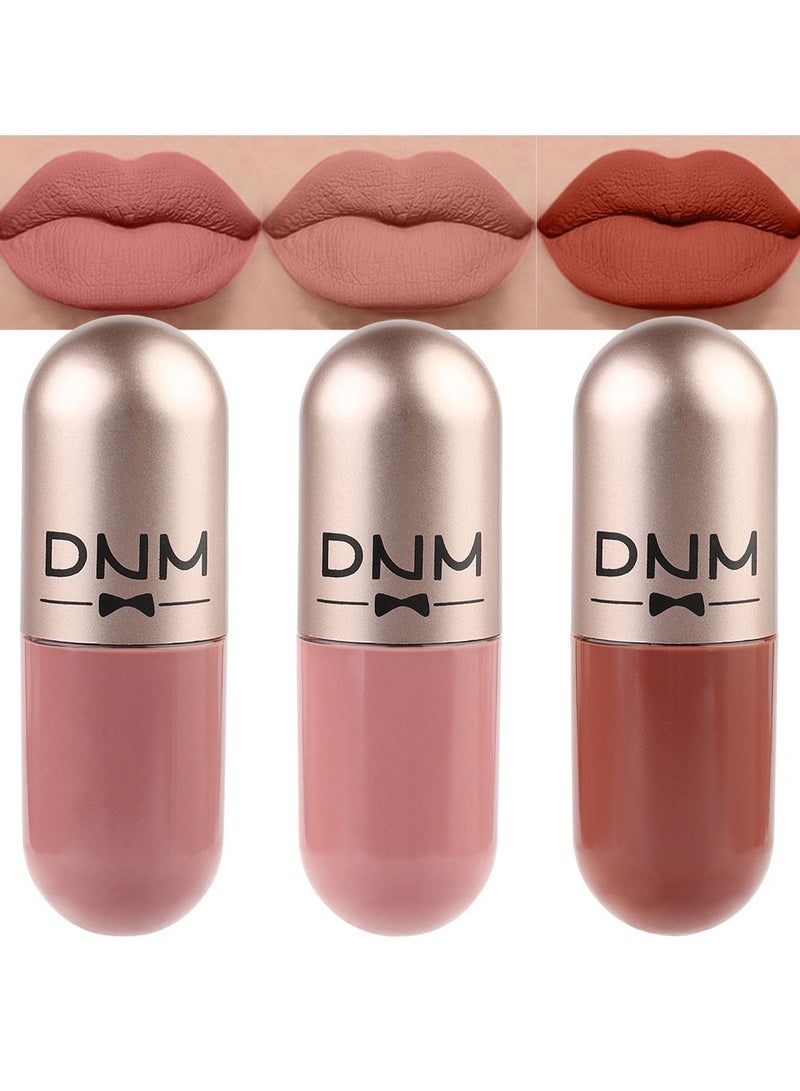 DNM Beauty 3Pcs Mini Pills Liquid Matte Lipstick Capsule Set for Women Mauve Nude Pink beige Lip stick Stain Long Lasting Waterproof  color 06 - Image 1