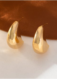 Generic 1 Pairs Gold Hoop Earrings Set for Women Trendy Chunky Gold Hoops 14K Real Gold Plated Small Huggie Earrings for Sensitive Ears Hypoallergenic Jelwery for Gifts  - Image 3