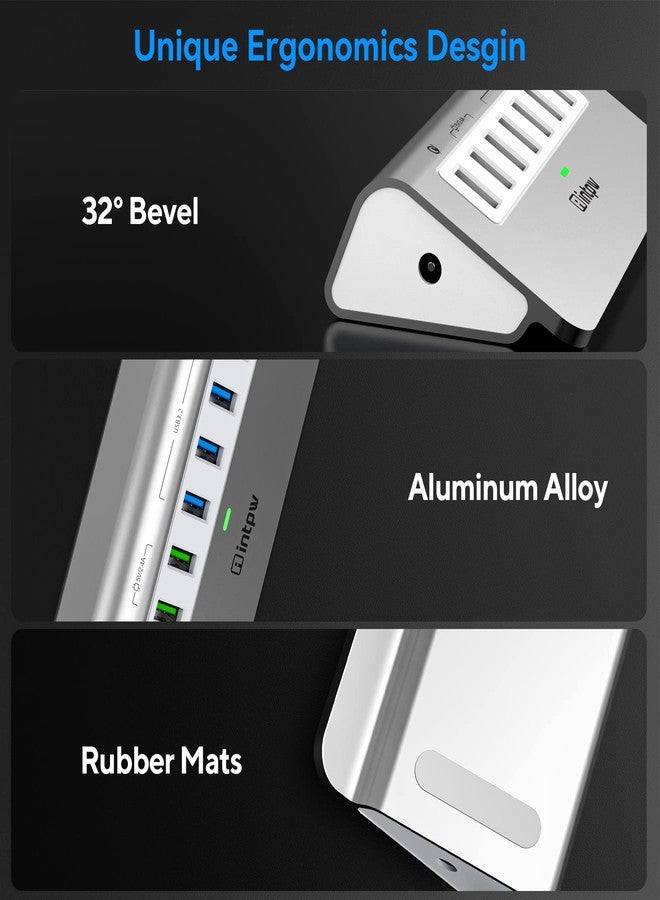 intpw Powered USB 3.2 Hub 10Gbps,7 Port USB Data Hub USB Splitter with 4 USB 3.2 Gen2 Data Ports,3 Fast Charging Ports,30W Power Adapter,Type A & C Cable, Aluminum Powered USB C Hub for Computer,PC,Laptop - Image 5