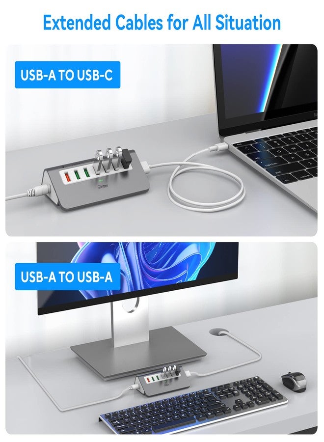 intpw Powered USB 3.2 Hub 10Gbps,7 Port USB Data Hub USB Splitter with 4 USB 3.2 Gen2 Data Ports,3 Fast Charging Ports,30W Power Adapter,Type A & C Cable, Aluminum Powered USB C Hub for Computer,PC,Laptop - Image 4