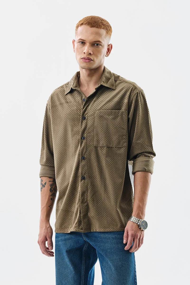 SNITCH Self Flock Brown Textured Shirt