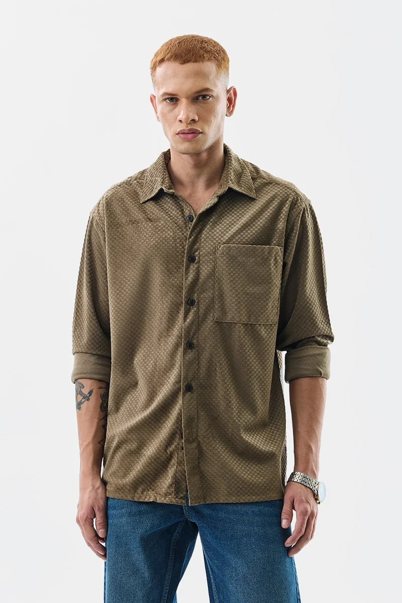SNITCH Self Flock Brown Textured Shirt