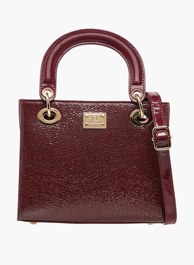 Textured Tote Bag with Double Handles and Detachable Shoulder Strap