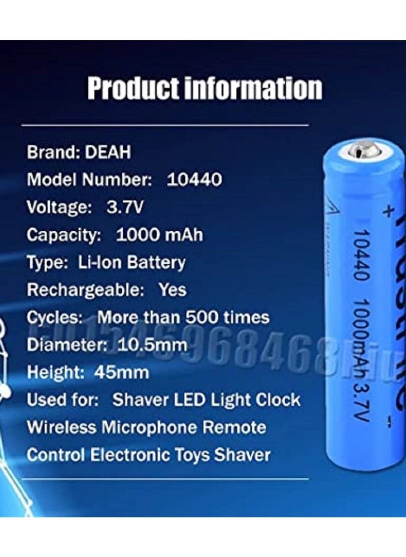 Generic - 1pc 3.7V 1000mAh ICR10440 10440 3A AAA Li-ion Lithium Rechargeable Battery For Flashlight Camera Remote Control Shaver Power Torch - Image 1