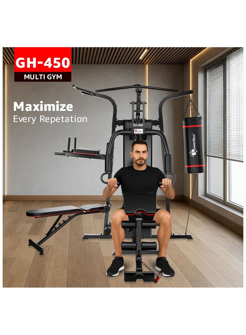 PowerMax Fitness PowerMax Fitness GH-450 Multi Function Home Gym with Punching Bag | Max User Weight: 220kg | 75kg Weight Stack | All in one Multipurpose Equipment | Multipurpose Function Exercises  - Image 2