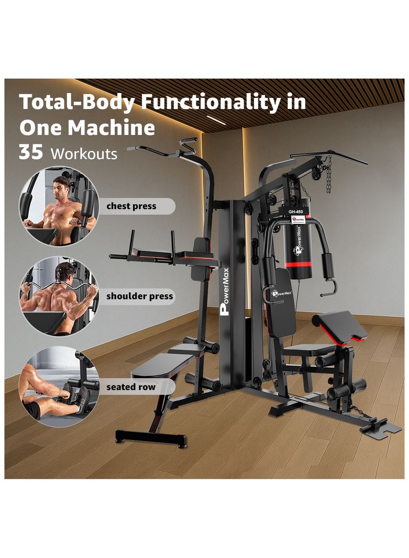 PowerMax Fitness PowerMax Fitness GH-450 Multi Function Home Gym with Punching Bag | Max User Weight: 220kg | 75kg Weight Stack | All in one Multipurpose Equipment | Multipurpose Function Exercises  - Image 4