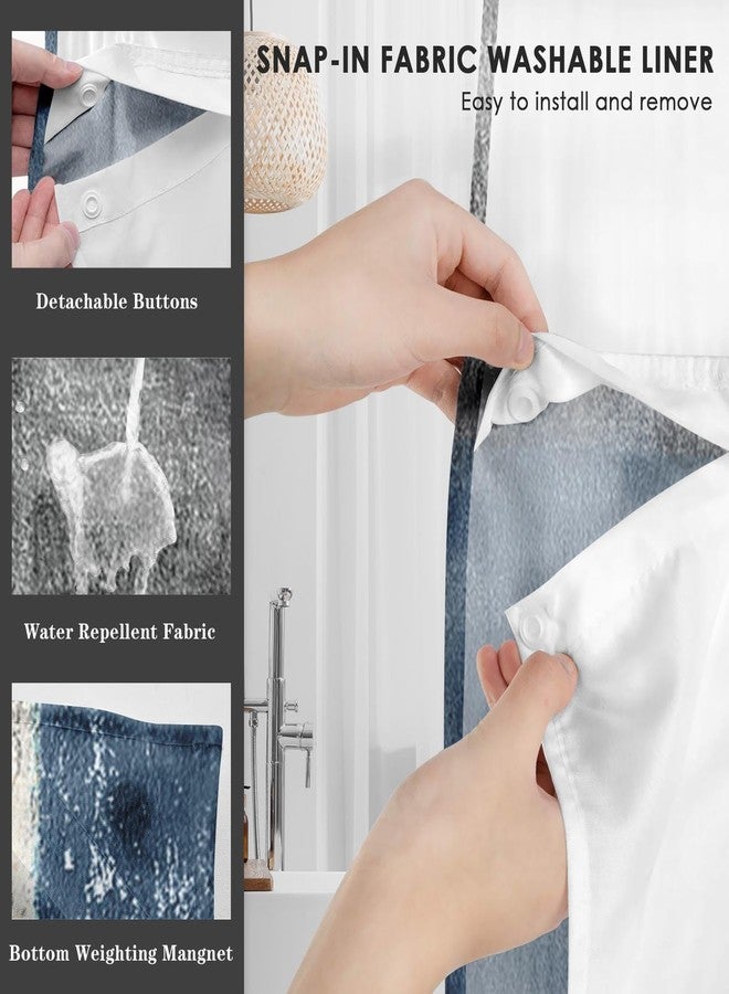Nesphy No Hook Blue Grey Painting Shower Curtain with Snap in Fabric Liner Set, Turtle Summer Underwater Animal Double Layers Waterproof with See Through Top Bath Curtain 71x74 Inch - Image 5