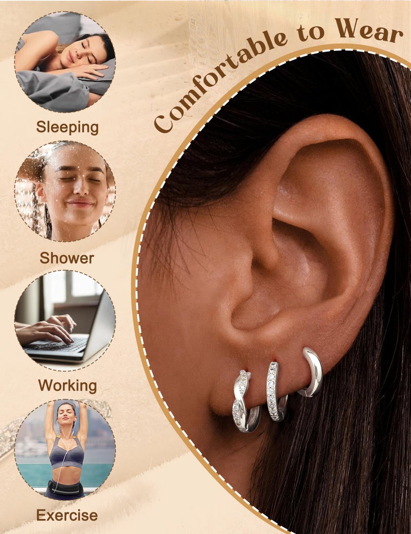 THUNARAZ Small Gold Hoop Earrings for Women Hypoallergenic 14k Gold Plated Huggie Hoop Earrings Set for Multiple Piercings Trendy Twisted Cute Cartilage Hoops Earring Stacks Jewelry Gifts Silver - Image 4