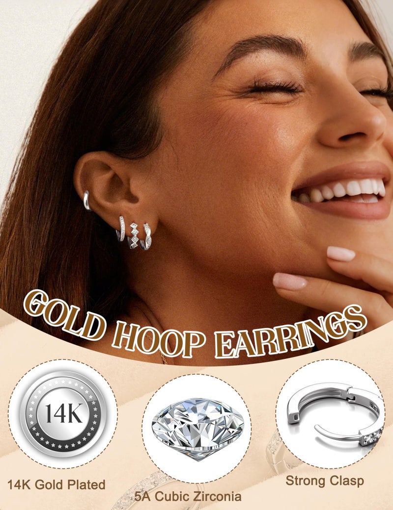 THUNARAZ Small Gold Hoop Earrings for Women Hypoallergenic 14k Gold Plated Huggie Hoop Earrings Set for Multiple Piercings Trendy Twisted Cute Cartilage Hoops Earring Stacks Jewelry Gifts Silver - Image 2