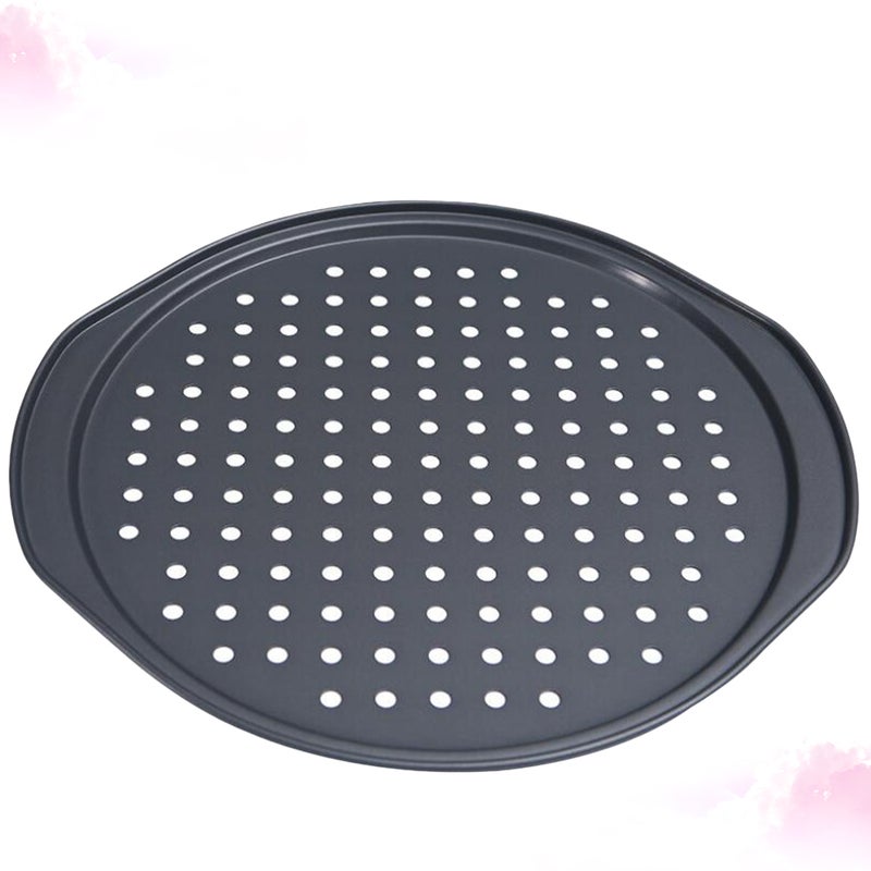 Non-stick Pizza Baking Pan Tray with Holes Household Baking Mold Cake Pan Bakeware Baking Plate for Pizza Cake (Black) - Image 2