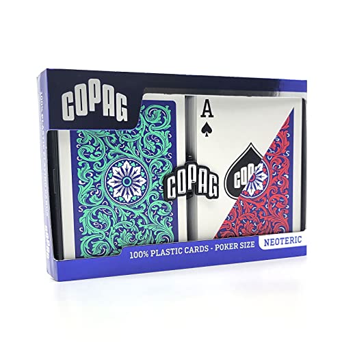 Copag 1546 Neoteric Design 100% Plastic Playing Cards, Poker Size (Standard) Green/Red (Regular Index, 1 Set) - Image 2