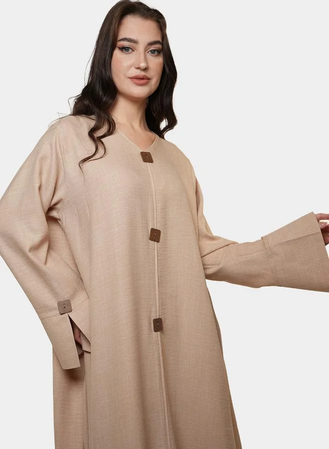 Elena by DStyle Elena By Dstyle Beige Melange Wooden Button Maxi Jalabiya