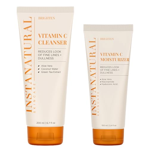 InstaNatural Vitamin C Fan Favorites Cleanser and Moisturizer Kit Brightens Reduces the Look of Fine Lines and Uneven Texture with Aloe Vera and Botanical Extracts