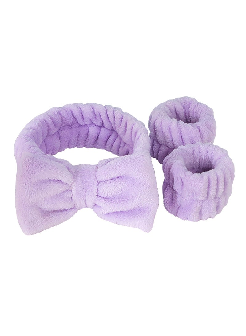 Bow tie headband Wrist strap Female face water absorbent coral velvet headband wrist strap a set - Image 1