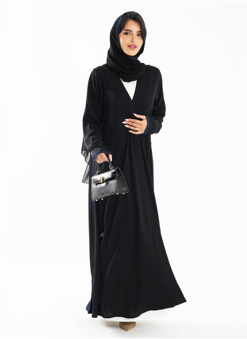 Rosette Abaya Black Abaya with Sophisticated Back Embroidery Blue-Accented  - Image 3