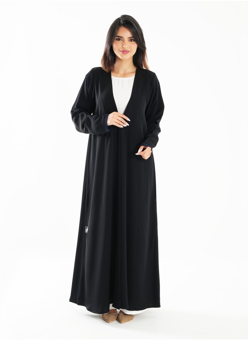 Rosette Abaya Black Abaya with Sophisticated Back Embroidery Blue-Accented  - Image 1