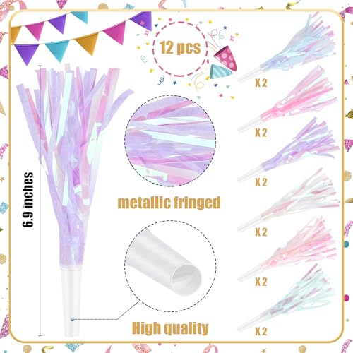 Twavang 12 Pcs Party Blowers Glitter Noise Makers Metallic Fringed Party Horns for Adults Birthday Graduation New Years Party Favors Supplies - Image 5