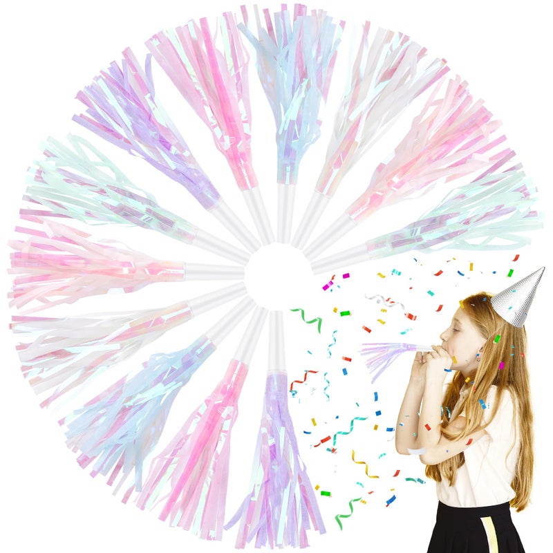 Twavang 12 Pcs Party Blowers Glitter Noise Makers Metallic Fringed Party Horns for Adults Birthday Graduation New Years Party Favors Supplies - Image 3