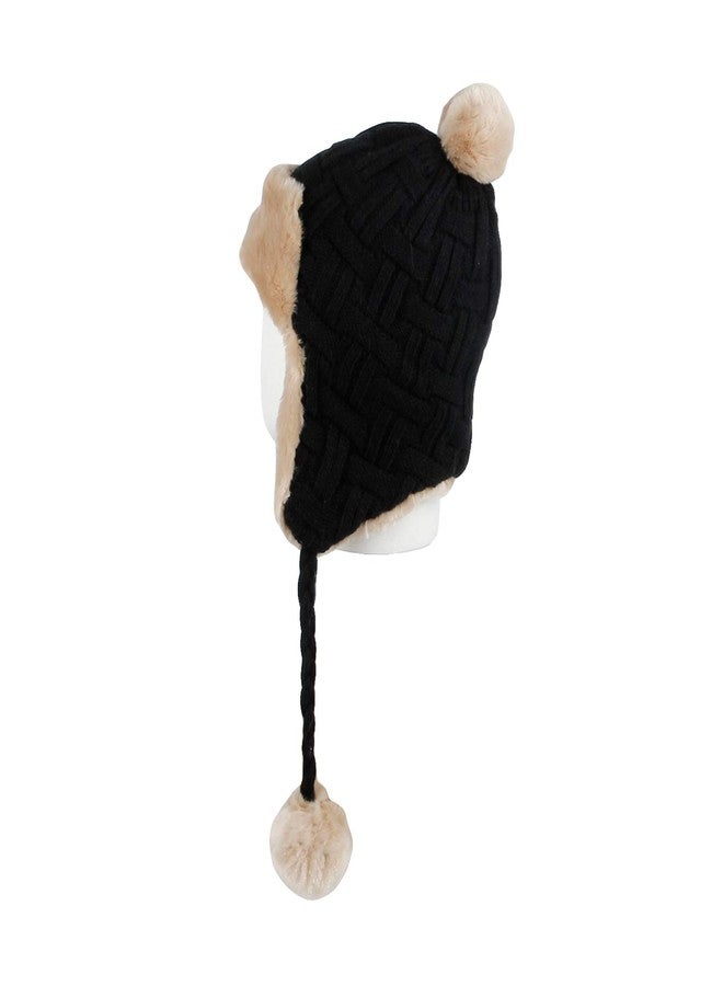 WITHMOONS Fleece Lining Thick Cable Knit Beanie Hat Earflaps Cap FZ70022 (Black) - Image 3