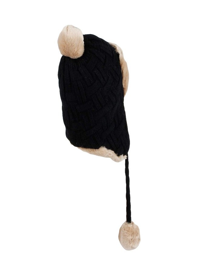 WITHMOONS Fleece Lining Thick Cable Knit Beanie Hat Earflaps Cap FZ70022 (Black) - Image 4