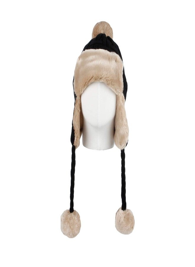 WITHMOONS Fleece Lining Thick Cable Knit Beanie Hat Earflaps Cap FZ70022 (Black) - Image 2