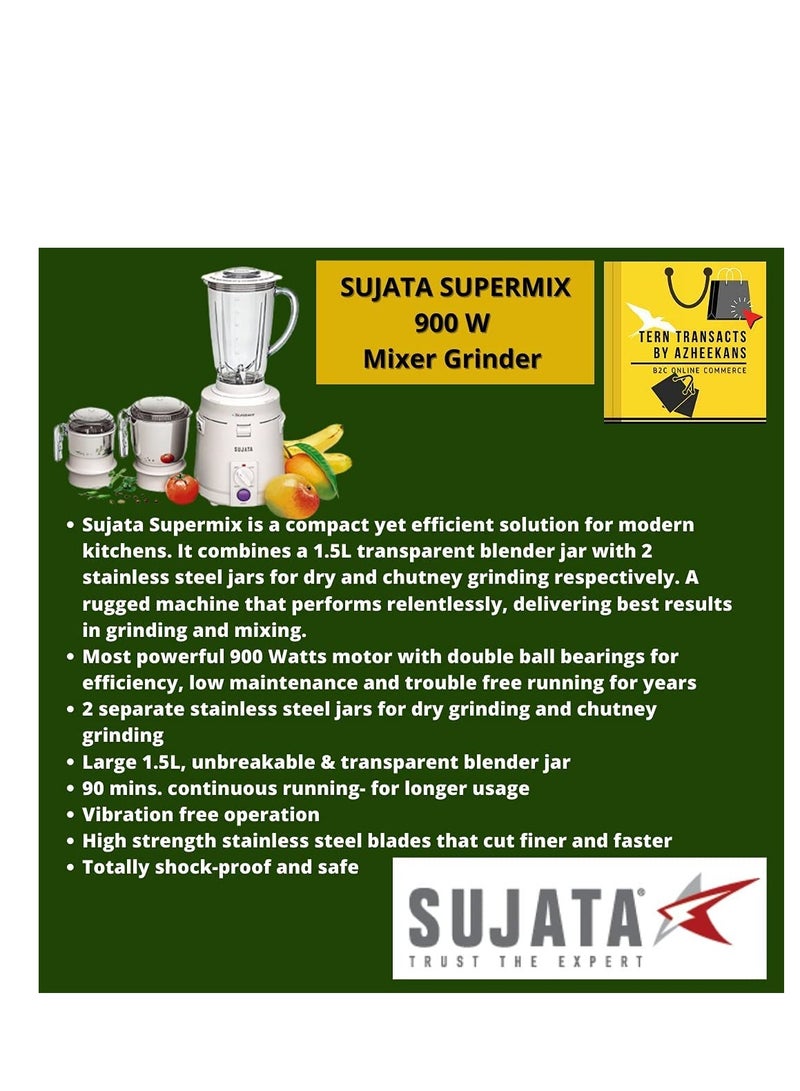 SUJATA SUPERMIX / THE SPECIALIST MIXER GRINDER / 900W(3 years  free service)