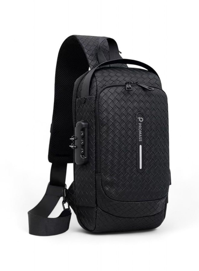 بروماس حقيبة صدرية رياضية مقاومة للماء للرجال مع منفذ USB، حقيبة كتف غير رسمية للإجازات والأنشطة الخارجية والتنقل اليومي