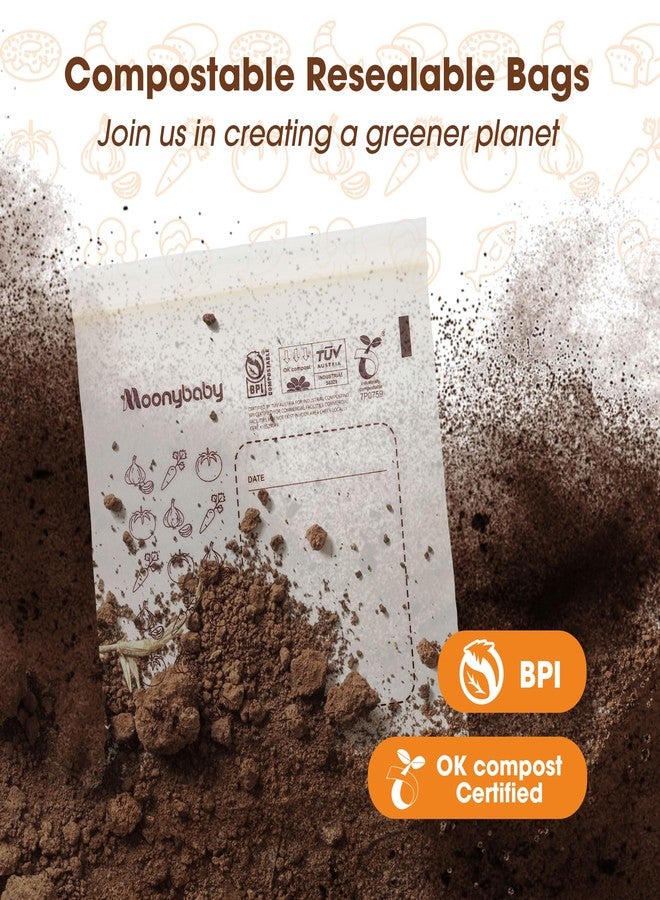 Moonybaby Compostable Snack Size Food Storage Bags (60 Count), Organic Food Storage Container with Food-Safe Zip Seal, Freezer and Leak Proof - Image 5