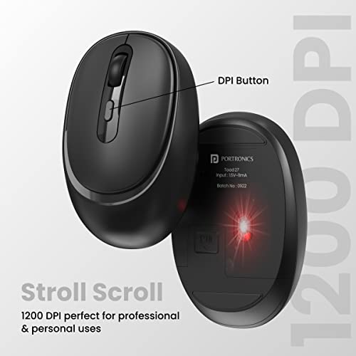 Portronics Toad 27 Wireless Mouse, Silent Buttons, 2.4 GHz with USB Nano Dongle for PC/Mac/Laptop, Auto Power Saving Mode, Adjustable DPI Button(Black) - Image 4