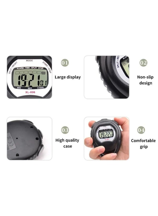 Professional Handheld Digital Timer Stopwatch, Multifunctional Waterproof LCD Electronic Stopwatch with Date, Time and Alarm for Sports Coaches, Fitness Trainers and Referees - Image 3