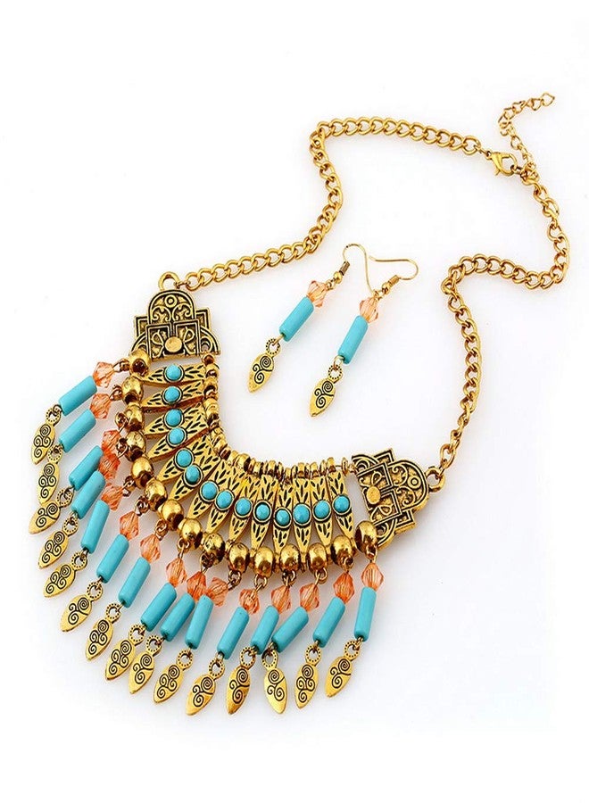 YAZILIND Bohemian Style Tassel Pendant Chunky necklace Earrings Exaggerated Jewelry Set Women Birthday Party Gift - Image 4