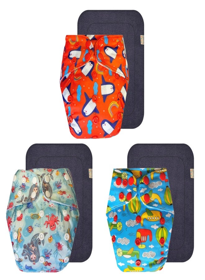 حفاضات قماشية فاخرة من دمبلدو مع حشوة رمادية (عبوة من 3 قطع) | شعور بالجفاف والراحة | تهوية جيدة | مناسبة للسفر | للاستخدام طوال اليوم | من 3 أشهر إلى 3 سنوات | مناسبة للأطفال من الجنسين - Image 1