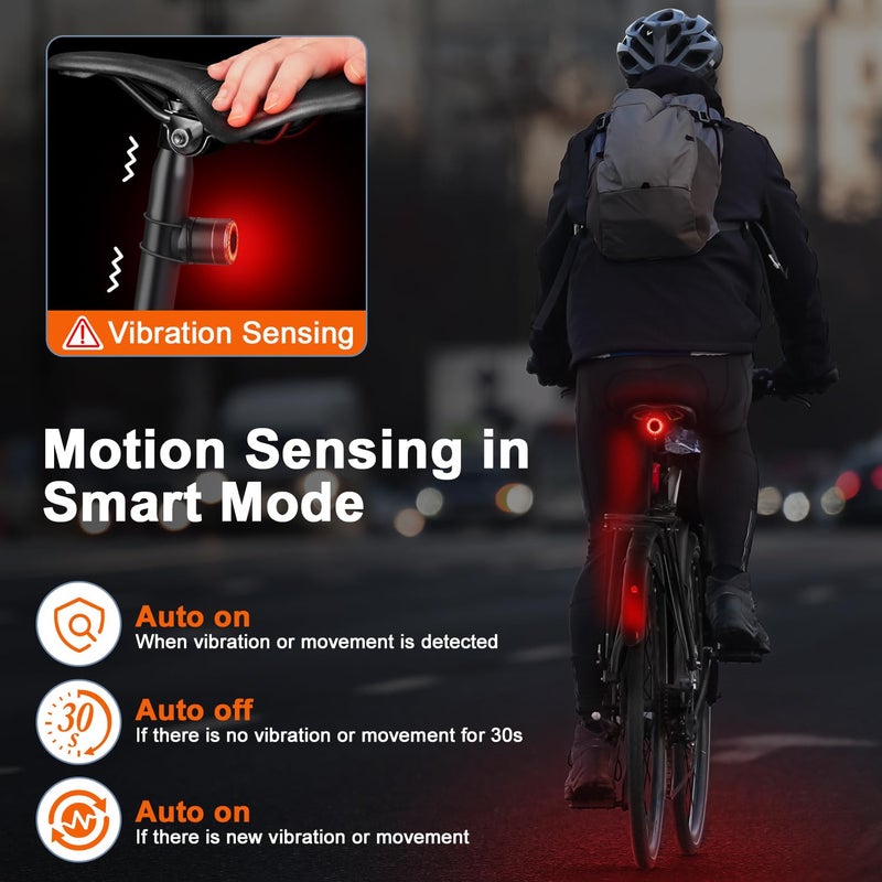 YBLNTEK Smart Bike Tail Light, Auto On/Off, Brake Sensing Rear Bike Light, USB C Rechargeable Bicycle Rear Light for Night Riding, 4 Light Modes, IPX6 Waterproof - Image 4
