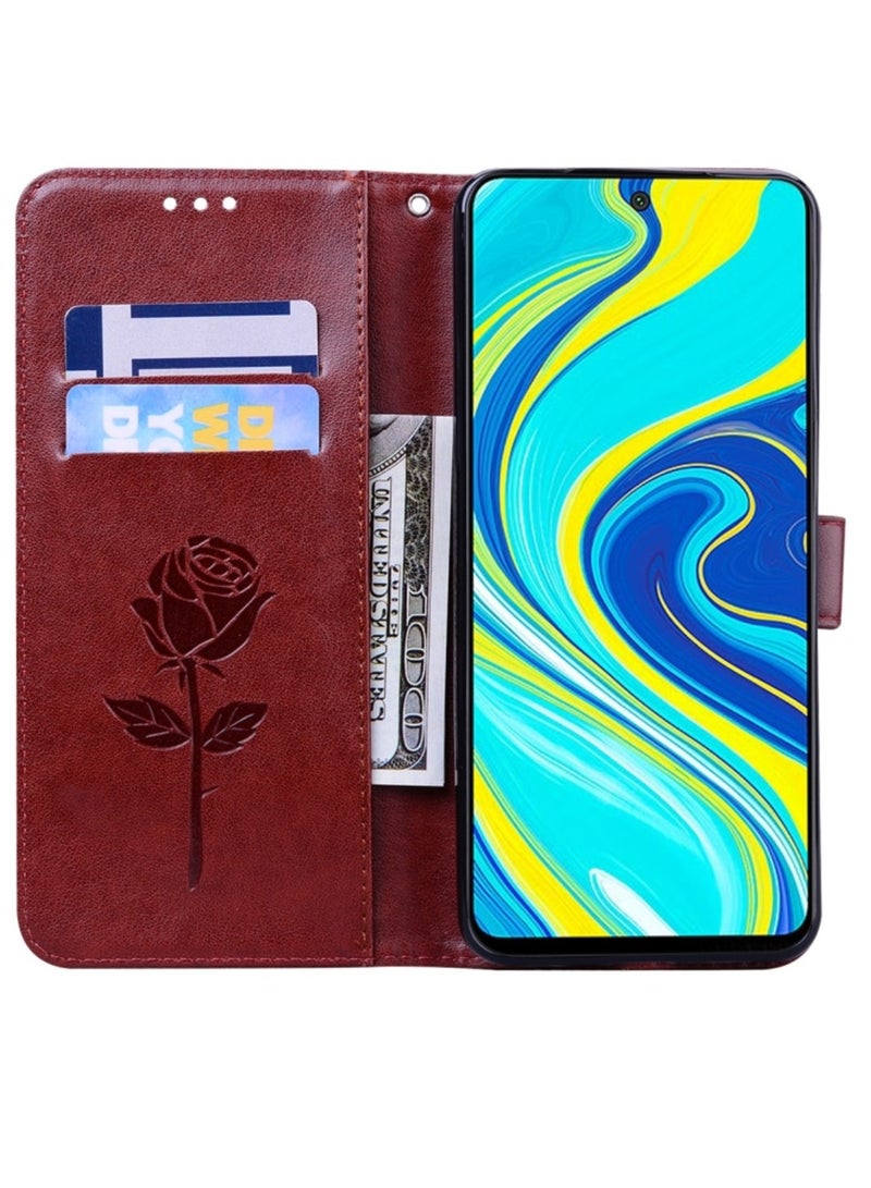 Case For Xiaomi Mi 10T Lite 5G Rose Embossed Horizontal Flip PU Leather Cover with Holder Card Slots Wallet Brown  - Image 3