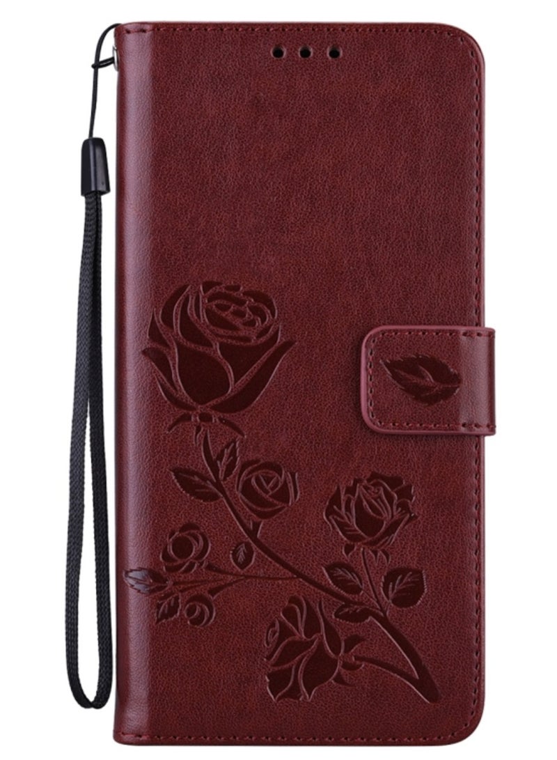 Case For Xiaomi Mi 10T Lite 5G Rose Embossed Horizontal Flip PU Leather Cover with Holder Card Slots Wallet Brown  - Image 2