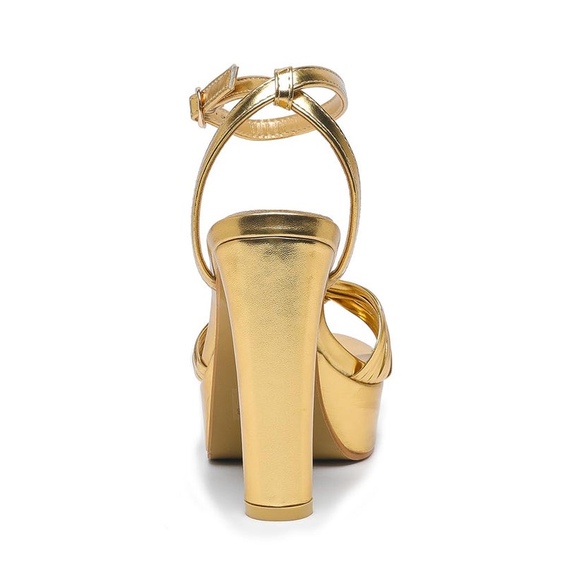 Amoji Women's 4 Inch Platform Chunky Heels Ankle Strap Women Dressy Heeled Sandals 319 Gold 8 women - Image 5