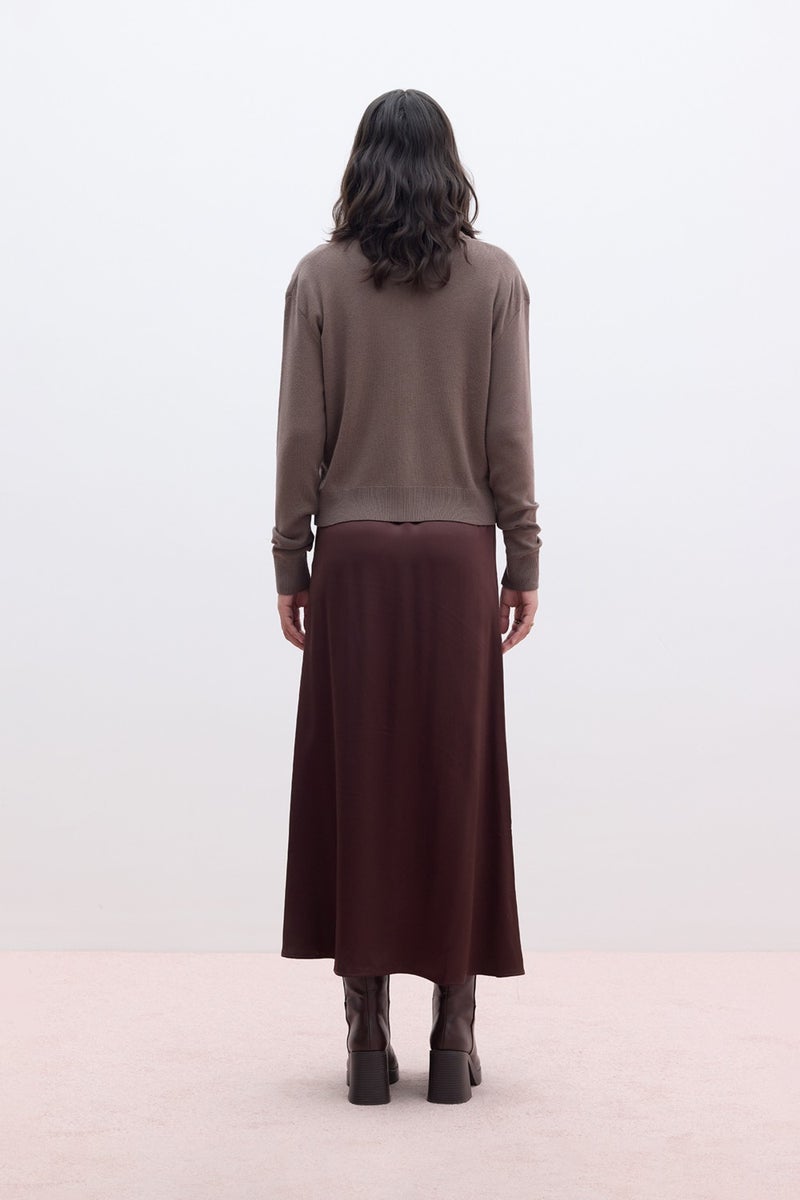 Manuka Satin Midi Skirt Dark Brown  - Image 4