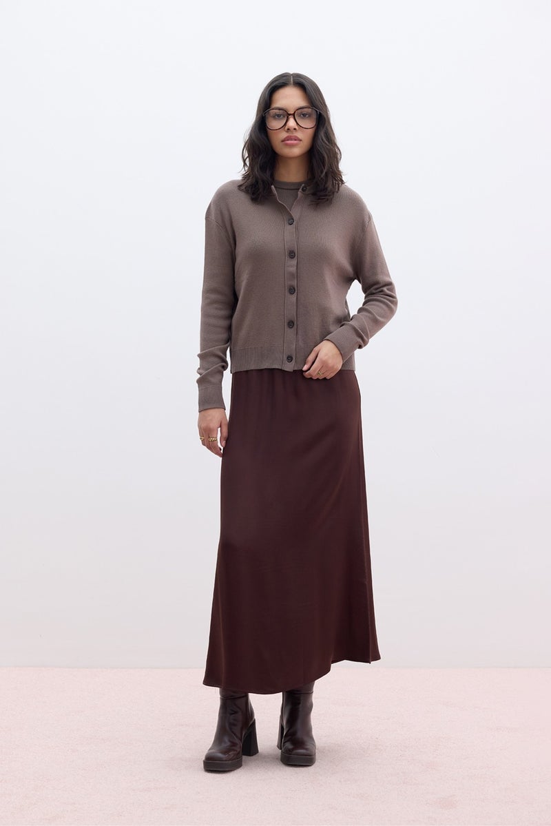 Manuka Satin Midi Skirt Dark Brown  - Image 3